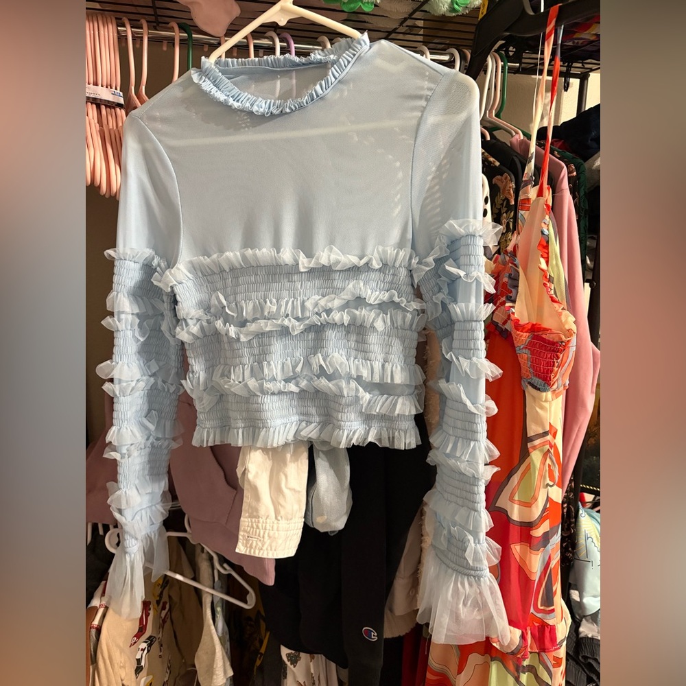 Blue Tulle mesh shirt